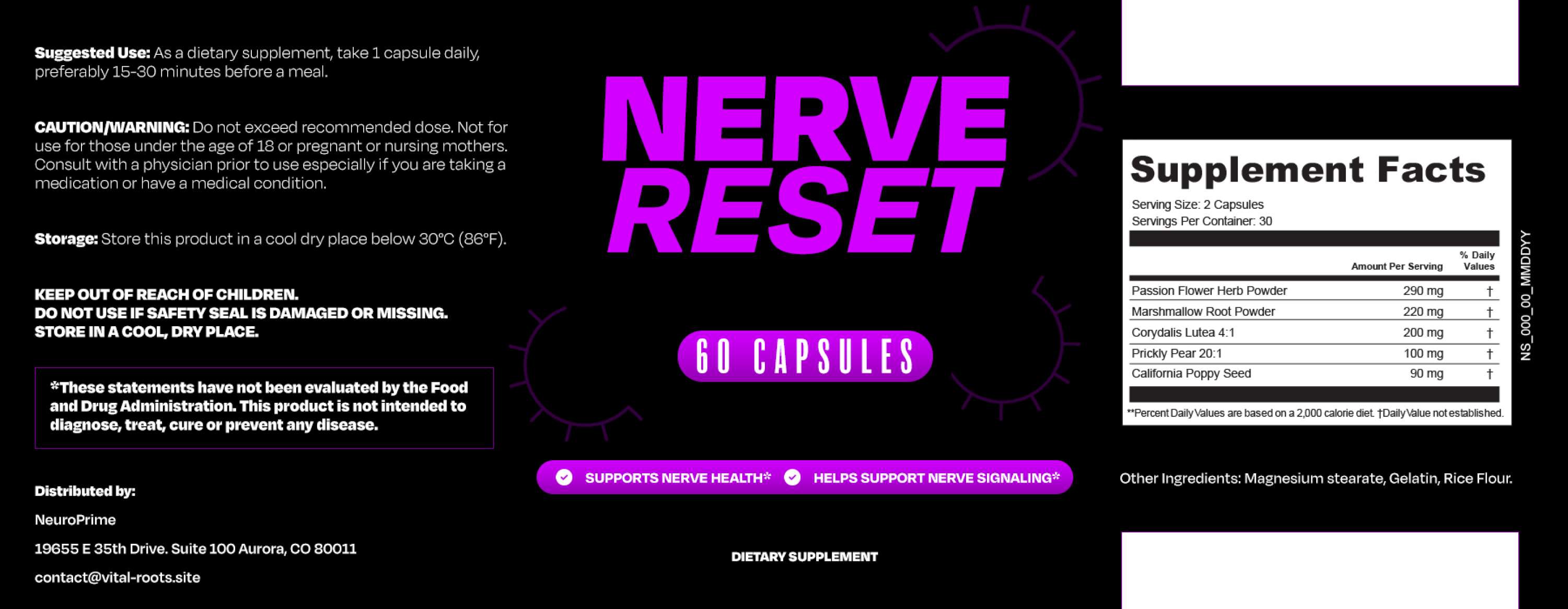 Complete NerveReset product label and Supplement Facts